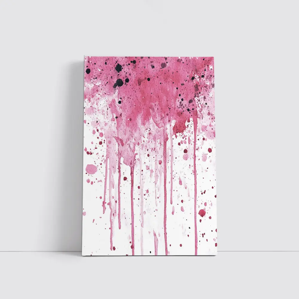 Pink Watercolor Splatter Drips White Background – Wall Art