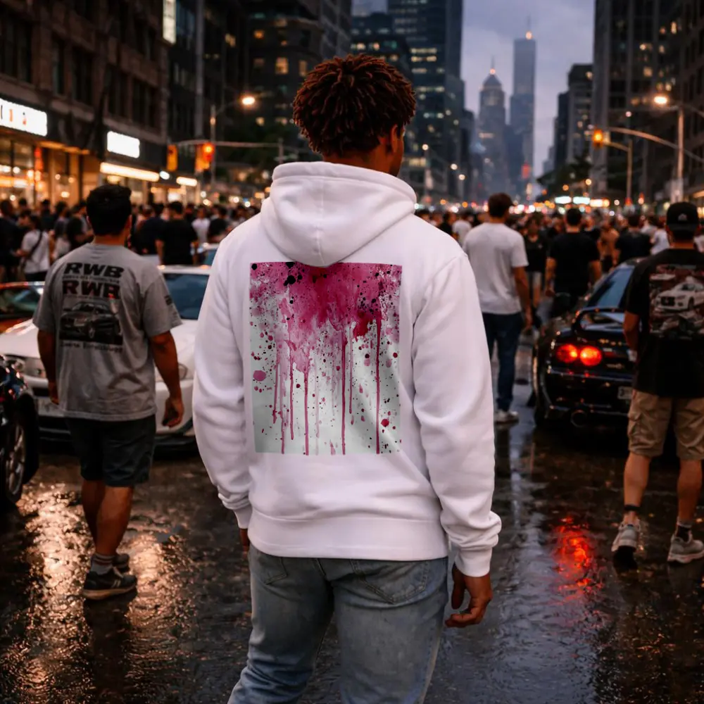 Pink Watercolor Splatter Drips White Background – Hoodies
