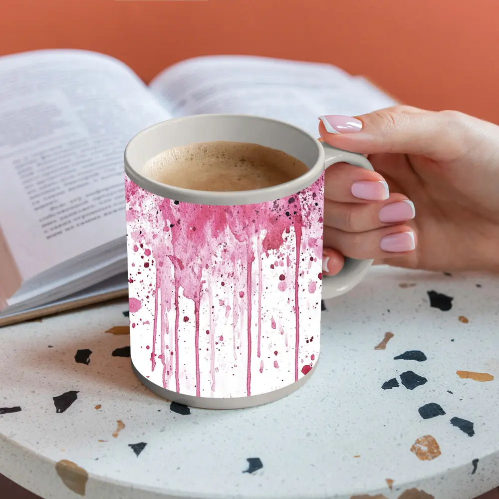 Pink Watercolor Splatter Drips White Background – Mugs