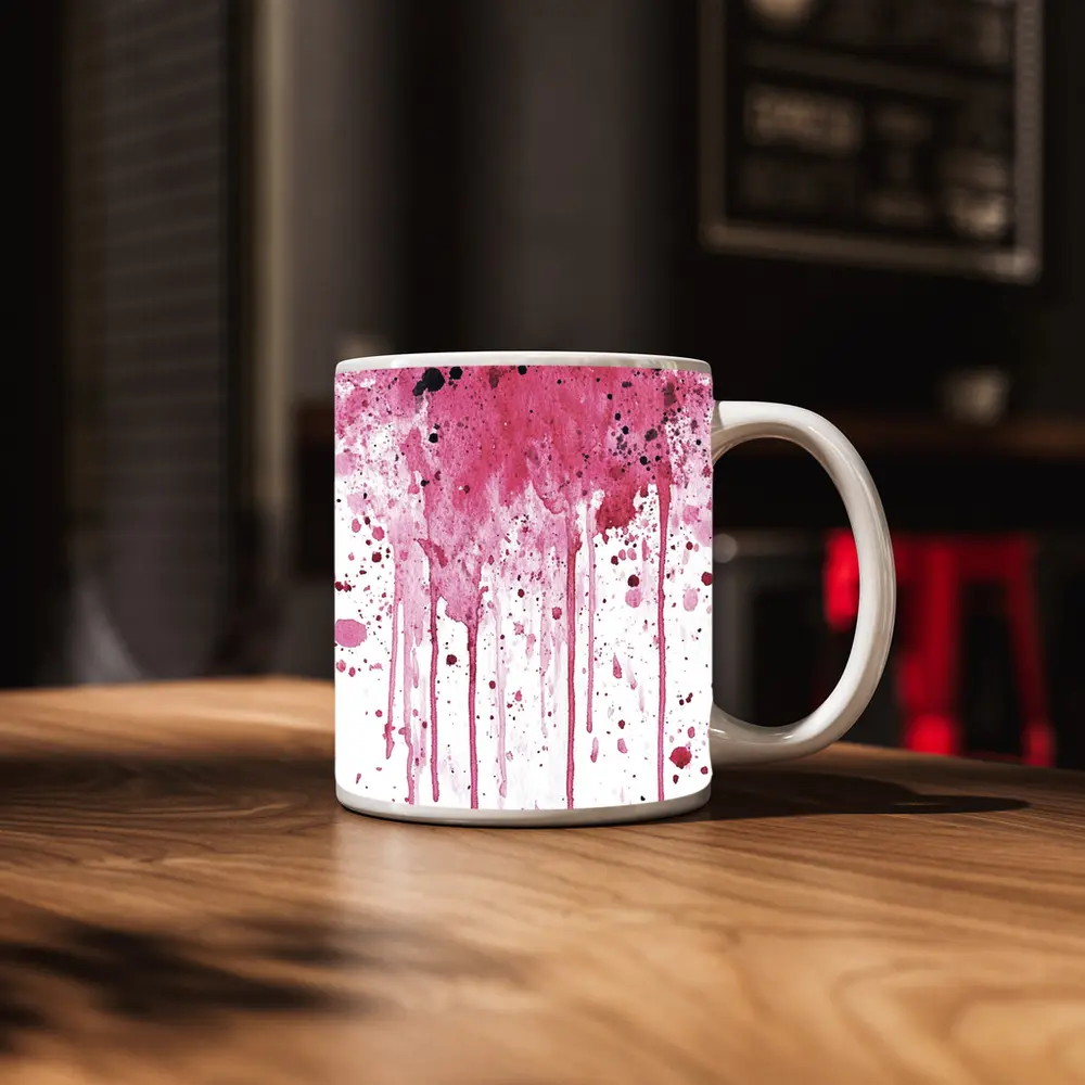 Pink Watercolor Splatter Drips White Background – Mugs