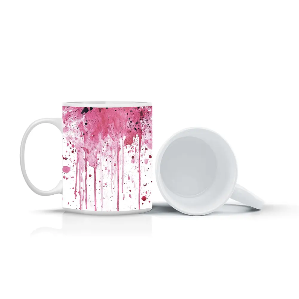 Pink Watercolor Splatter Drips White Background – Mugs