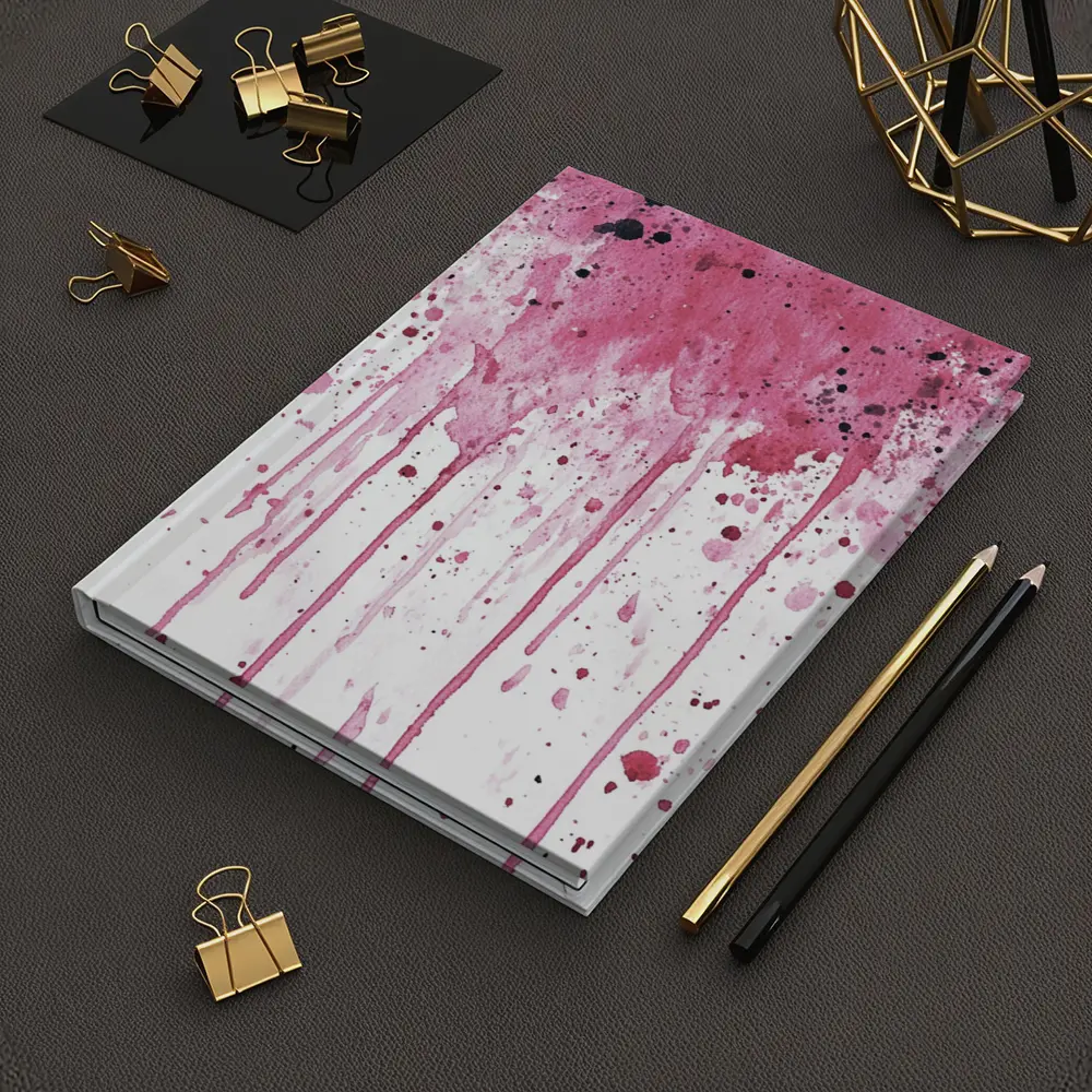 Pink Watercolor Splatter Drips White Background – Notebooks