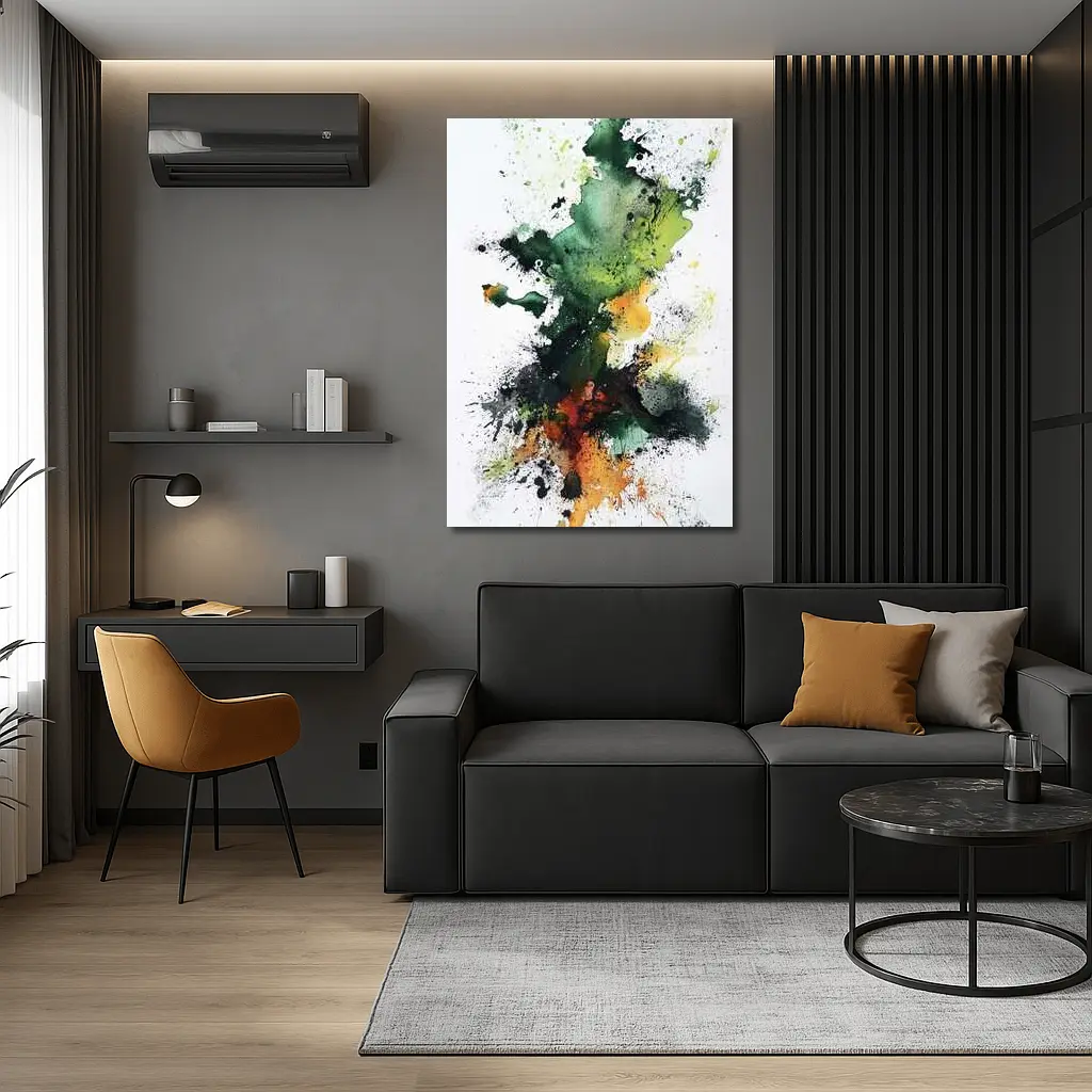 Green Orange Abstract Ink Splash Art – Wall Art