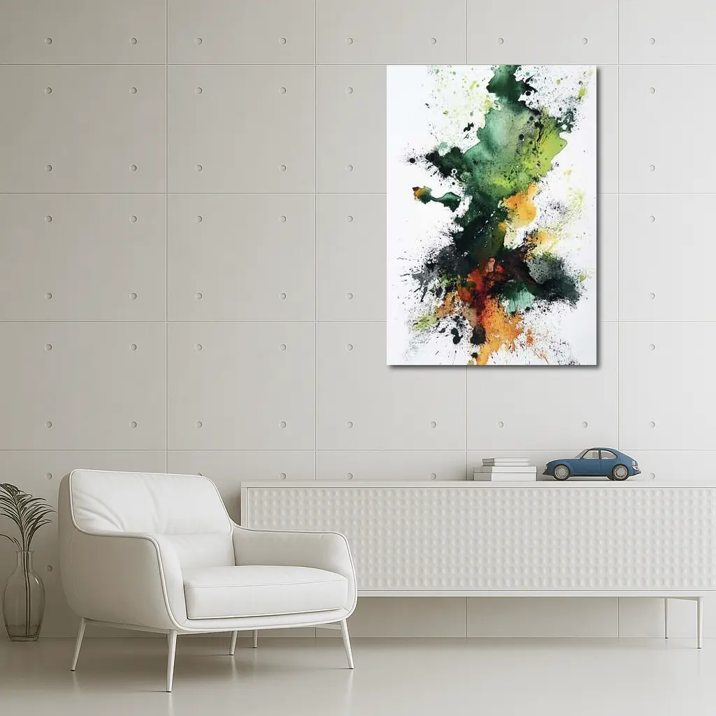 Green Orange Abstract Ink Splash Art – Wall Art