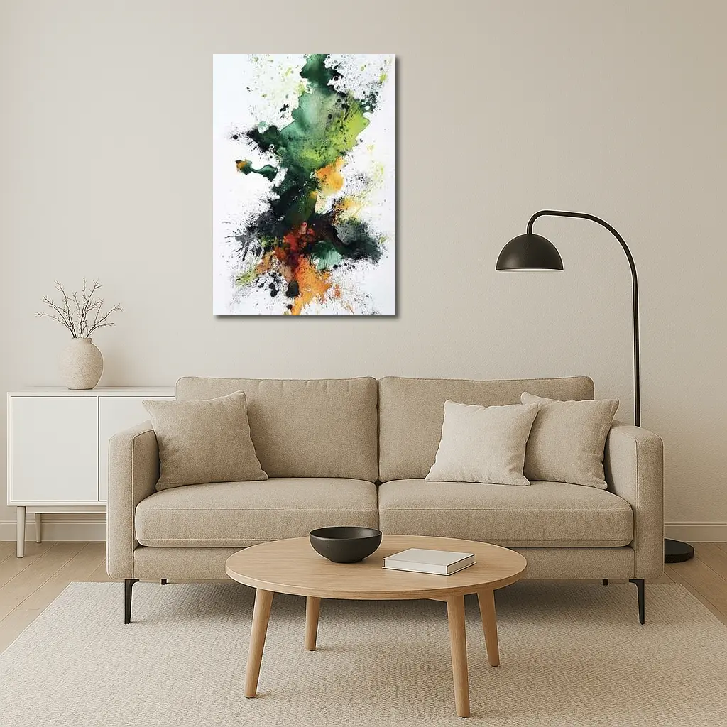Green Orange Abstract Ink Splash Art – Wall Art