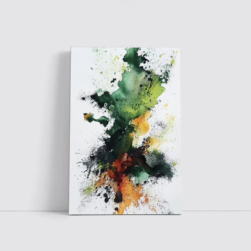 Green Orange Abstract Ink Splash Art – Wall Art