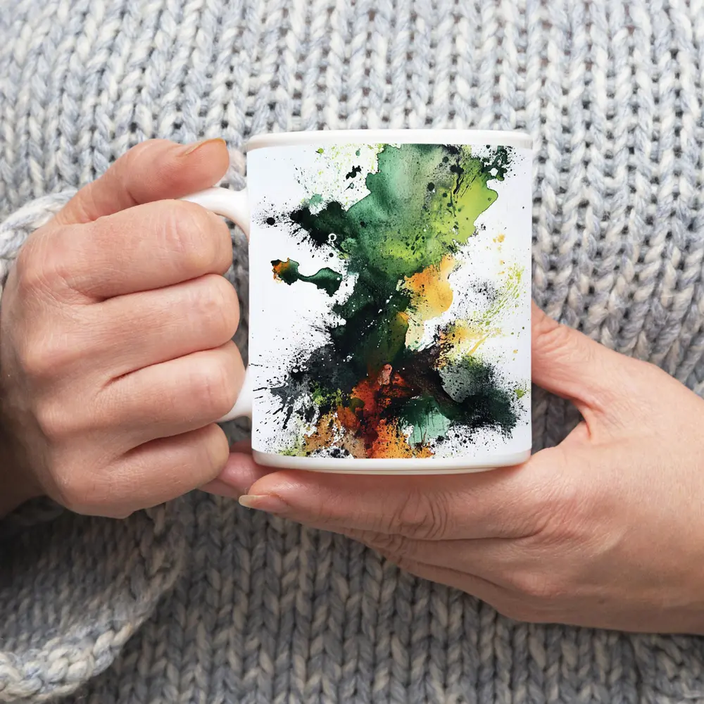 Green Orange Abstract Ink Splash Art – Mugs