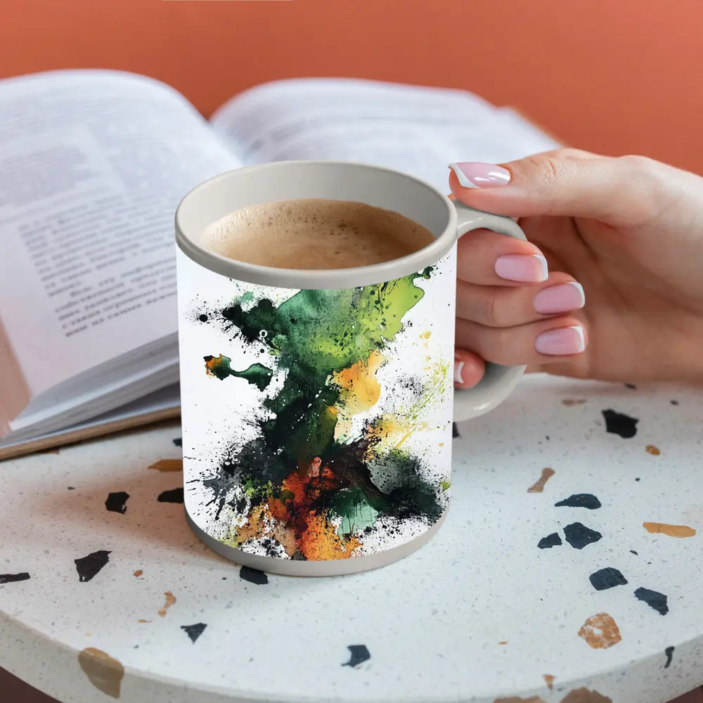 Green Orange Abstract Ink Splash Art – Mugs