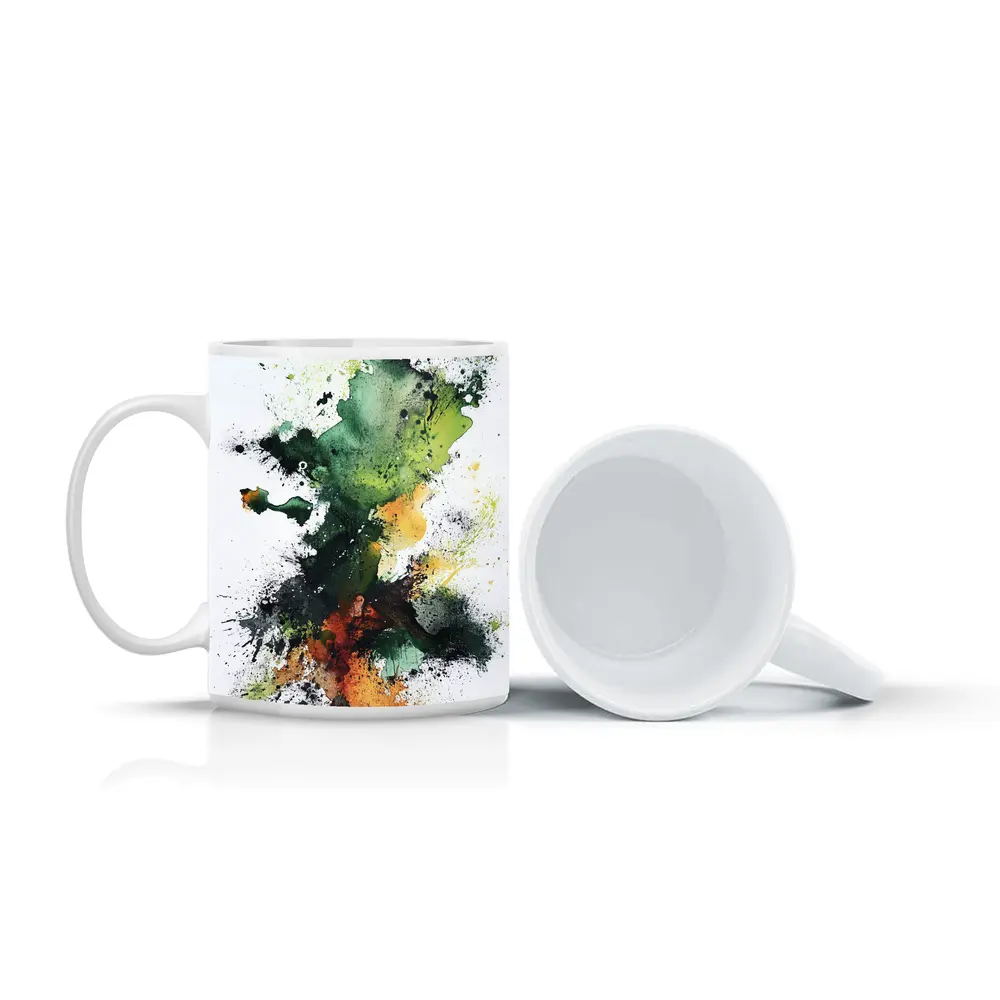 Green Orange Abstract Ink Splash Art – Mugs