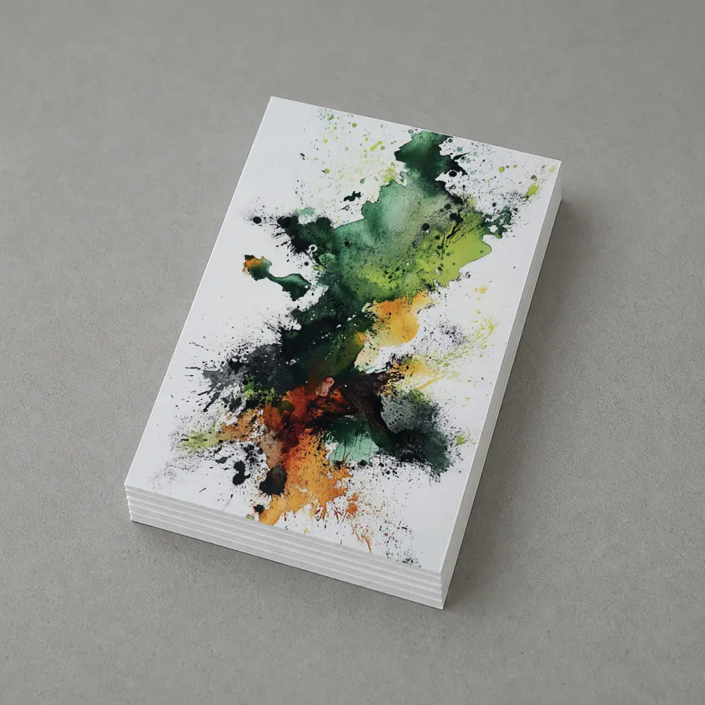 Green Orange Abstract Ink Splash Art – Postcards