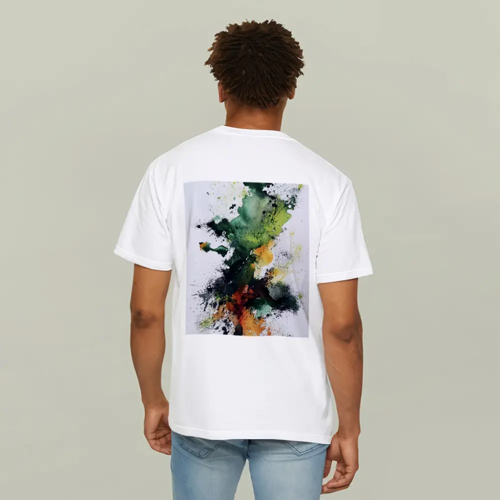 Green Orange Abstract Ink Splash Art – T-Shirts