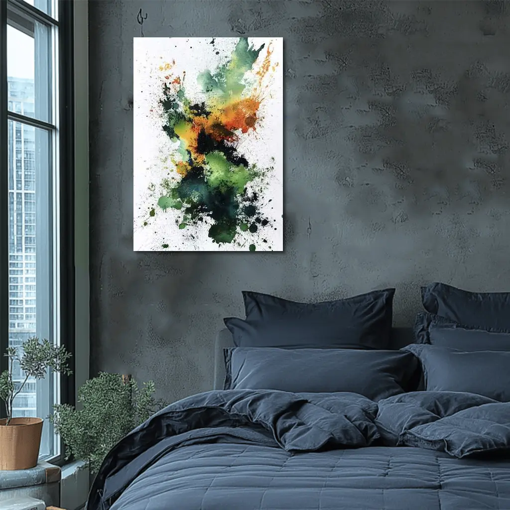 Green Orange Abstract Ink Splash Art – Wall Art