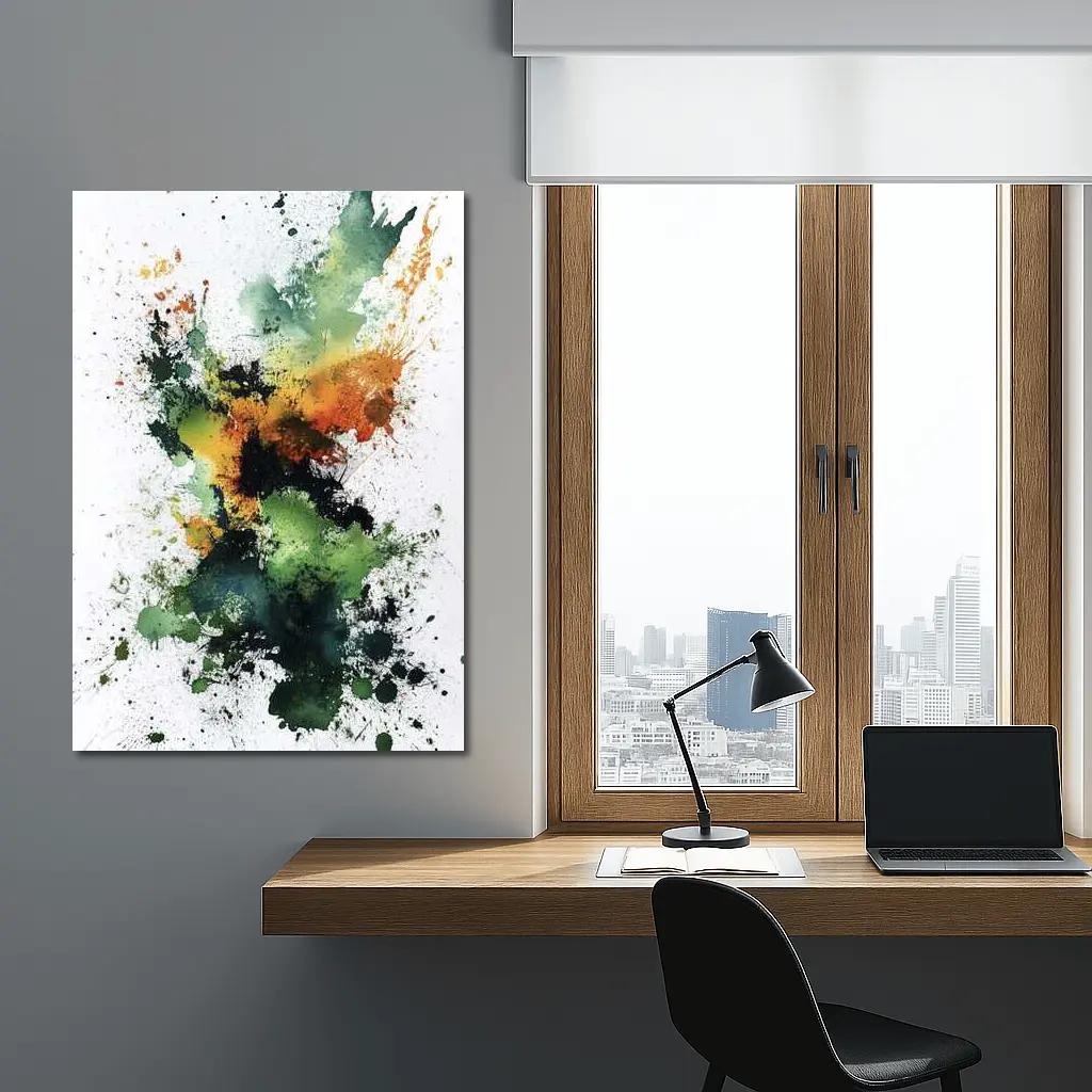 Green Orange Abstract Ink Splash Art – Wall Art