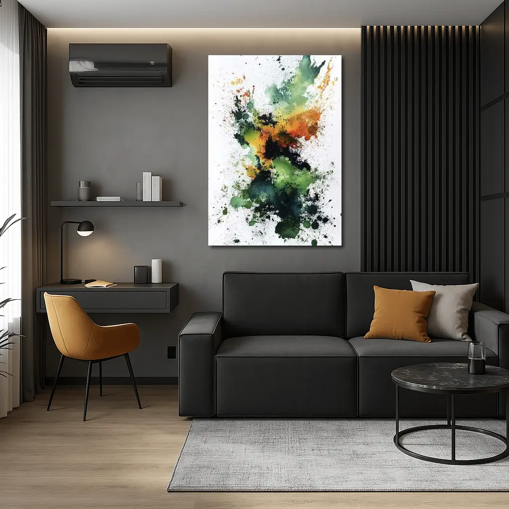 Green Orange Abstract Ink Splash Art – Wall Art