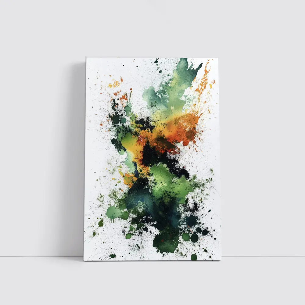 Green Orange Abstract Ink Splash Art – Wall Art
