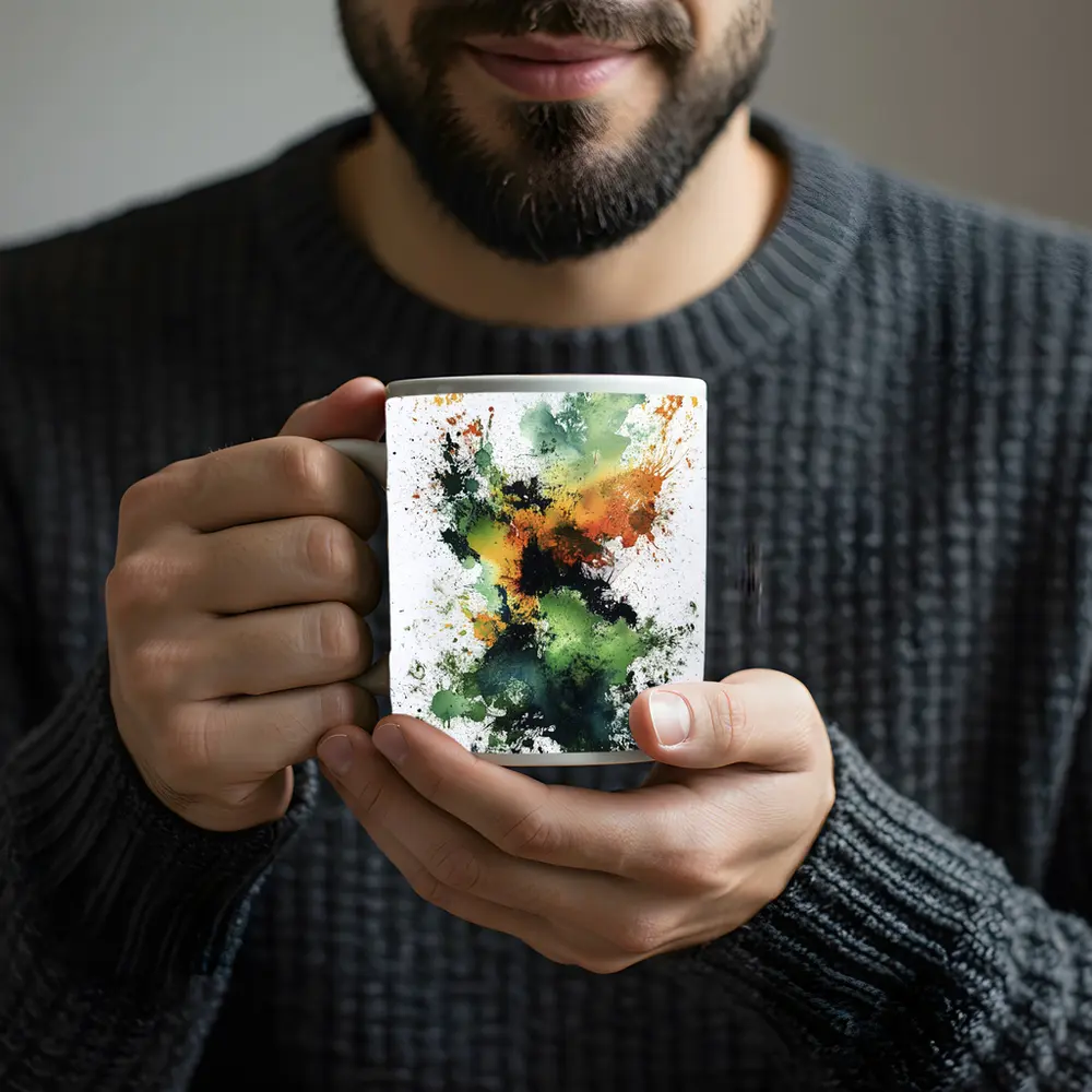 Green Orange Abstract Ink Splash Art – Mugs