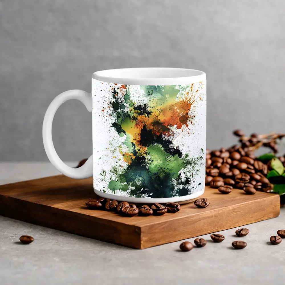 Green Orange Abstract Ink Splash Art – Mugs