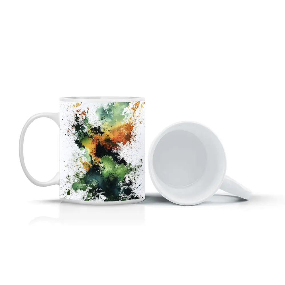 Green Orange Abstract Ink Splash Art – Mugs