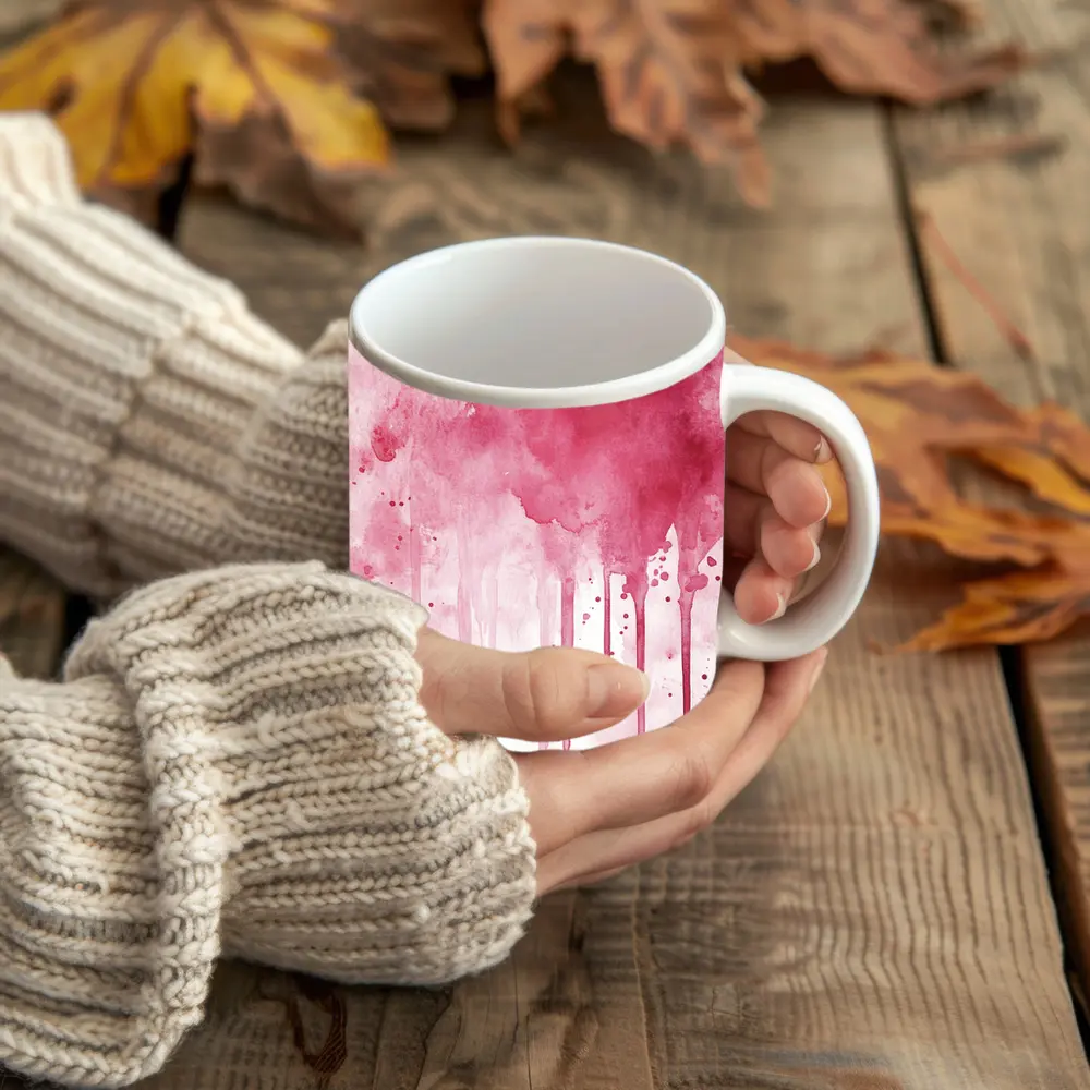 Pink Watercolor Drips Abstract Art – Mugs