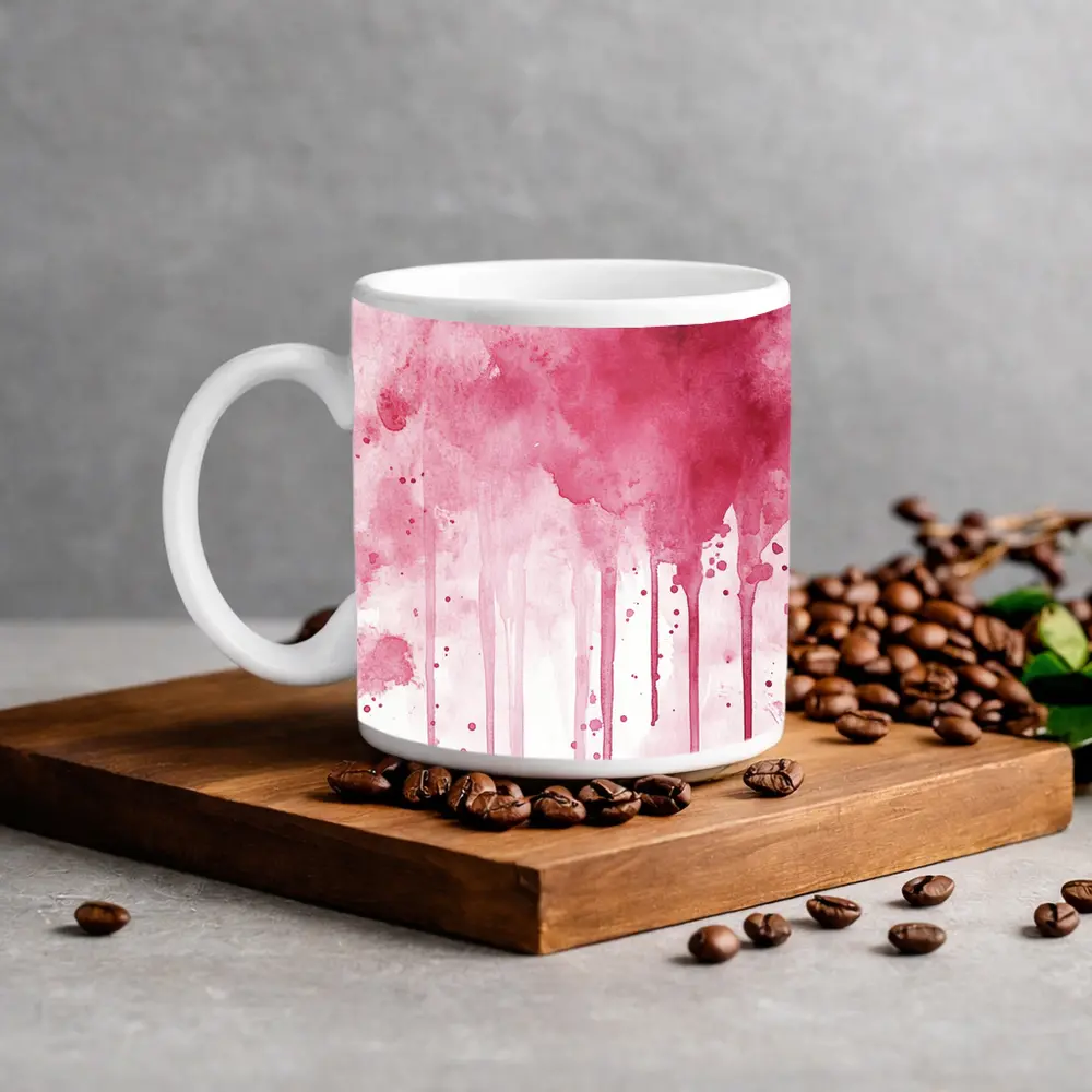 Pink Watercolor Drips Abstract Art – Mugs