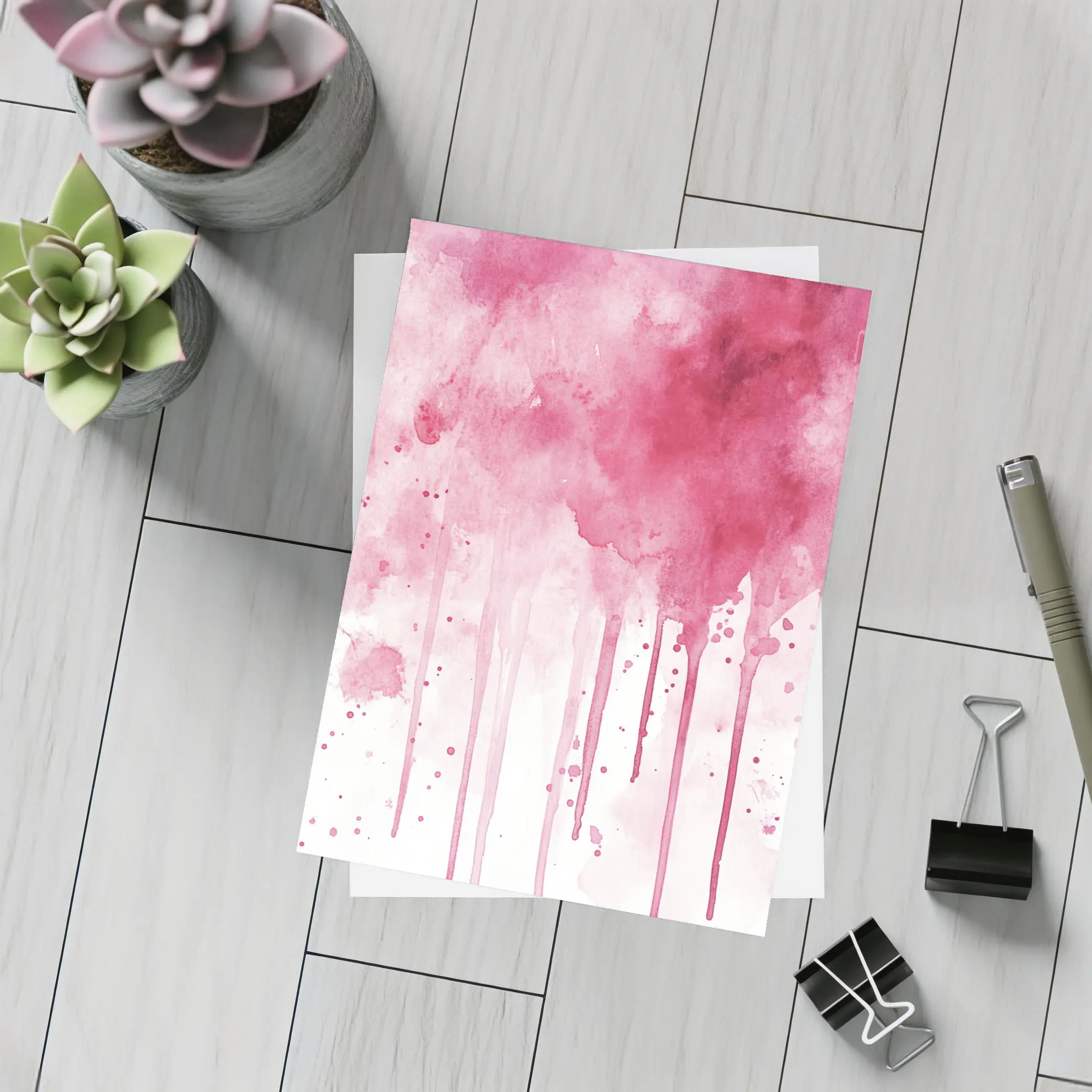 Pink Watercolor Drips Abstract Art – Postcards