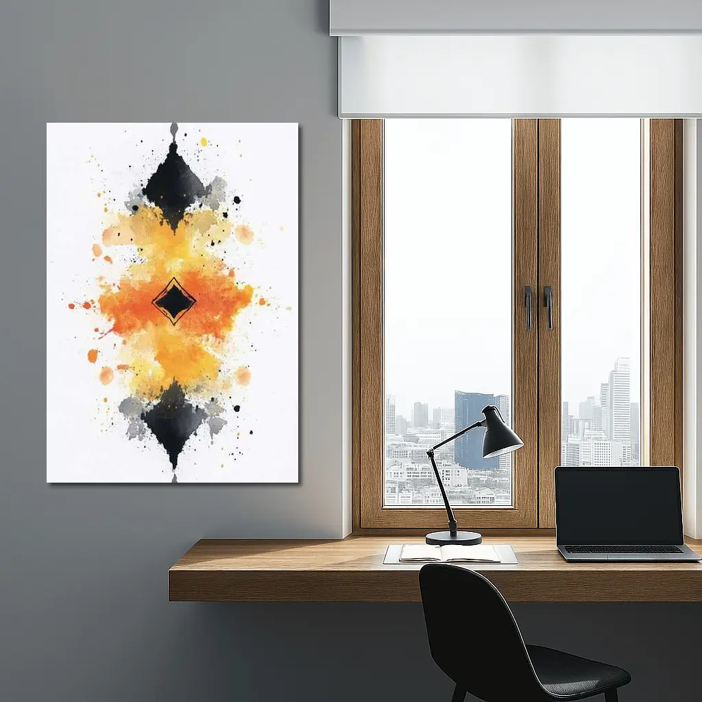 Abstract Watercolor Ink Splash Orange Black – Wall Art