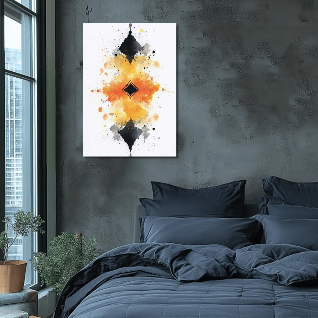 Abstract Watercolor Ink Splash Orange Black – Wall Art