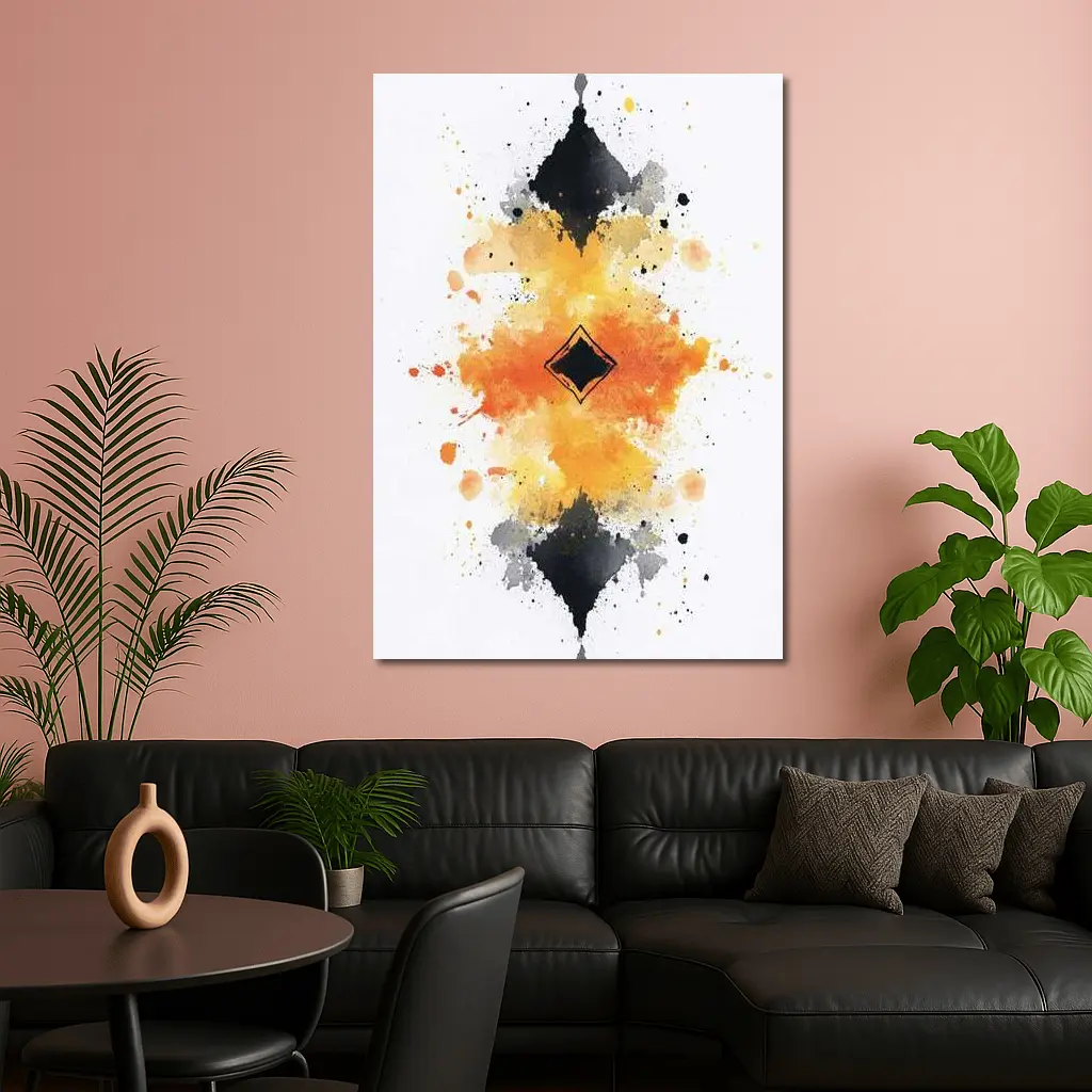 Abstract Watercolor Ink Splash Orange Black – Wall Art