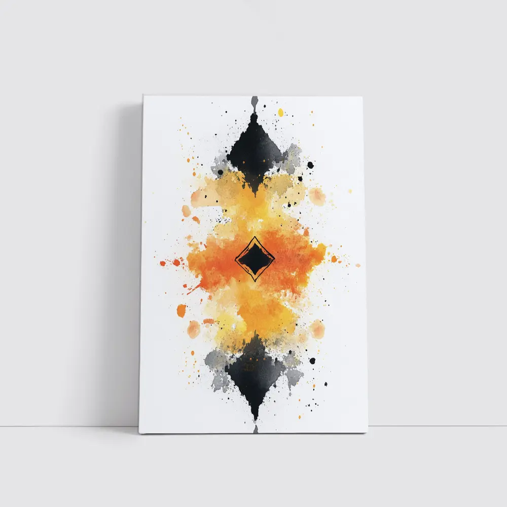 Abstract Watercolor Ink Splash Orange Black – Wall Art