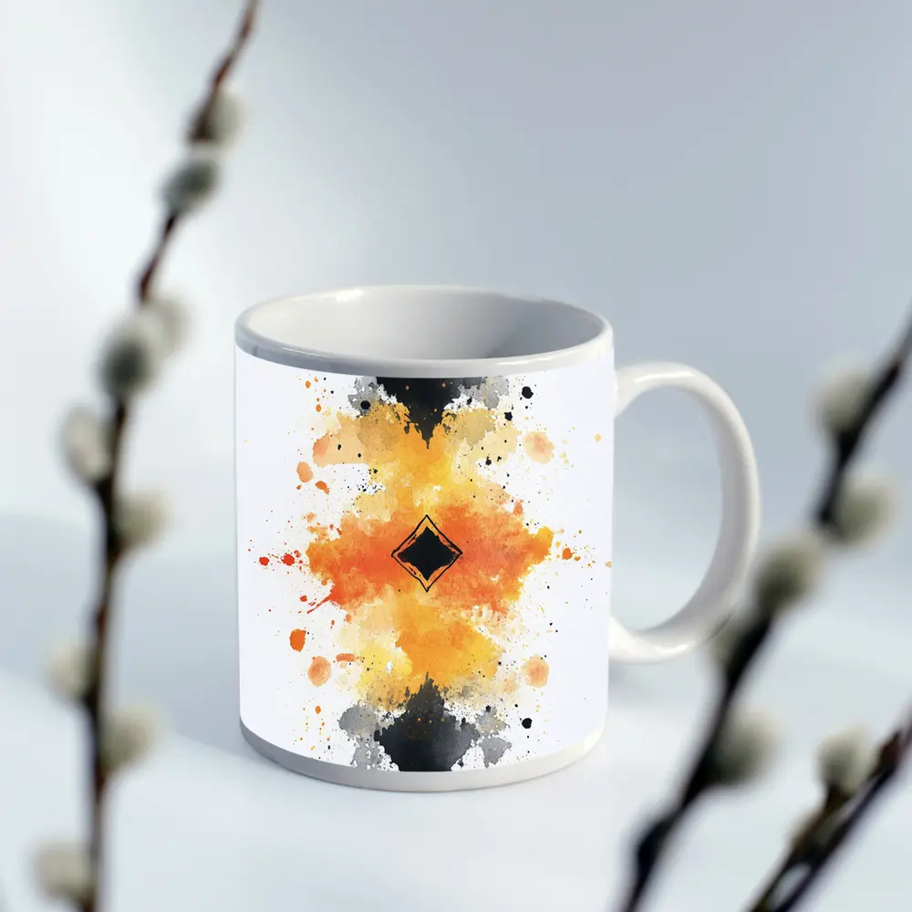 Abstract Watercolor Ink Splash Orange Black – Mugs