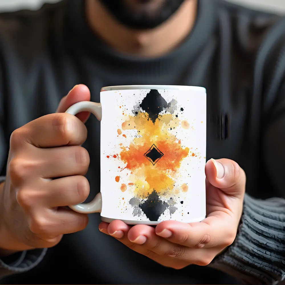 Abstract Watercolor Ink Splash Orange Black – Mugs