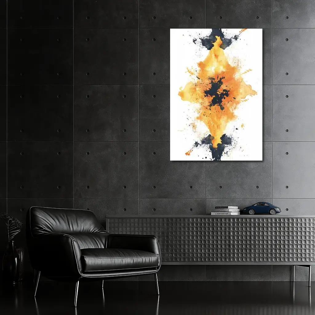 Orange Black Ink Splash Abstract Art – Wall Art