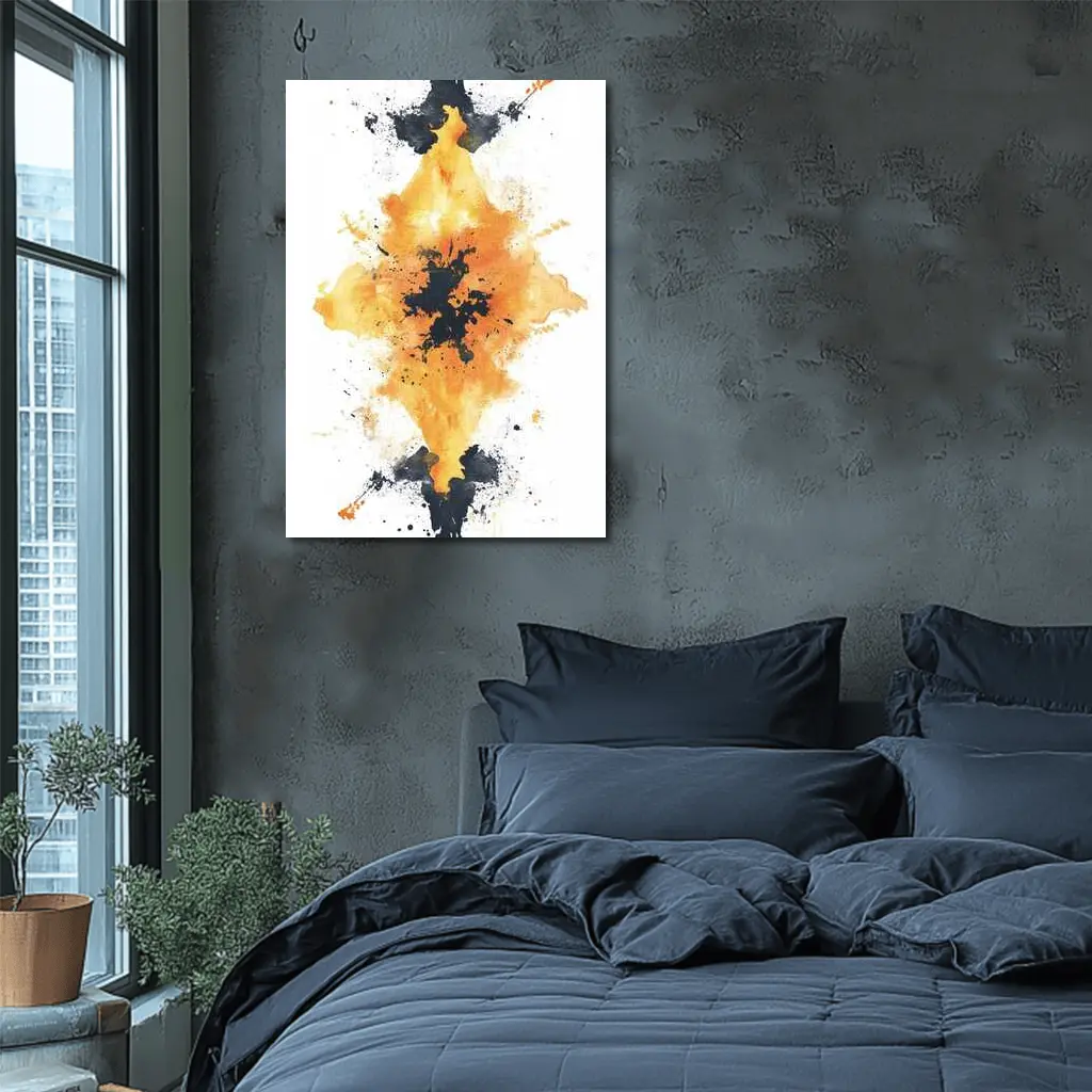 Orange Black Ink Splash Abstract Art – Wall Art