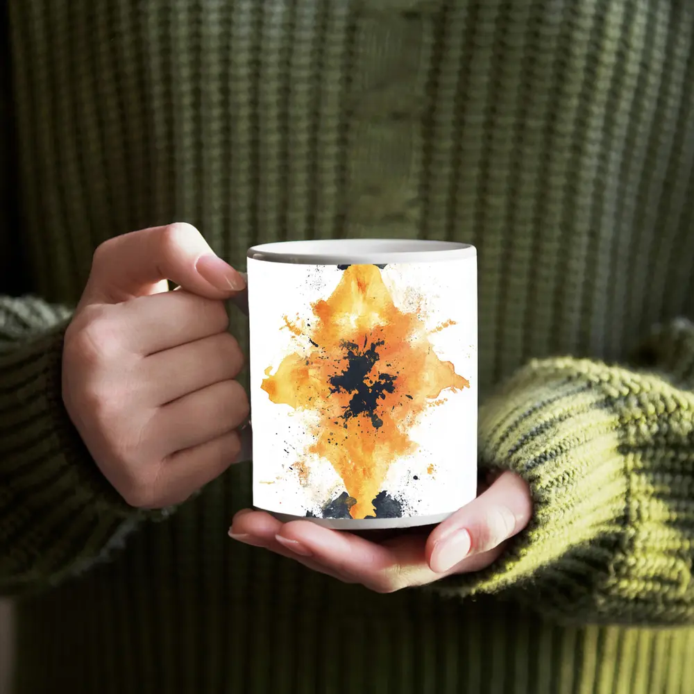 Orange Black Ink Splash Abstract Art – Mugs