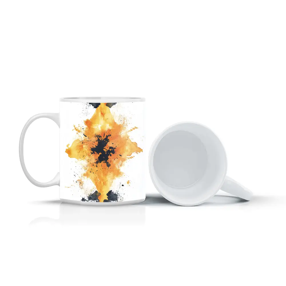 Orange Black Ink Splash Abstract Art – Mugs