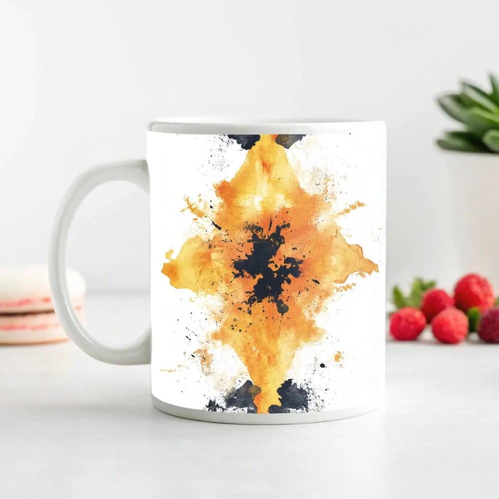 Orange Black Ink Splash Abstract Art – Mugs