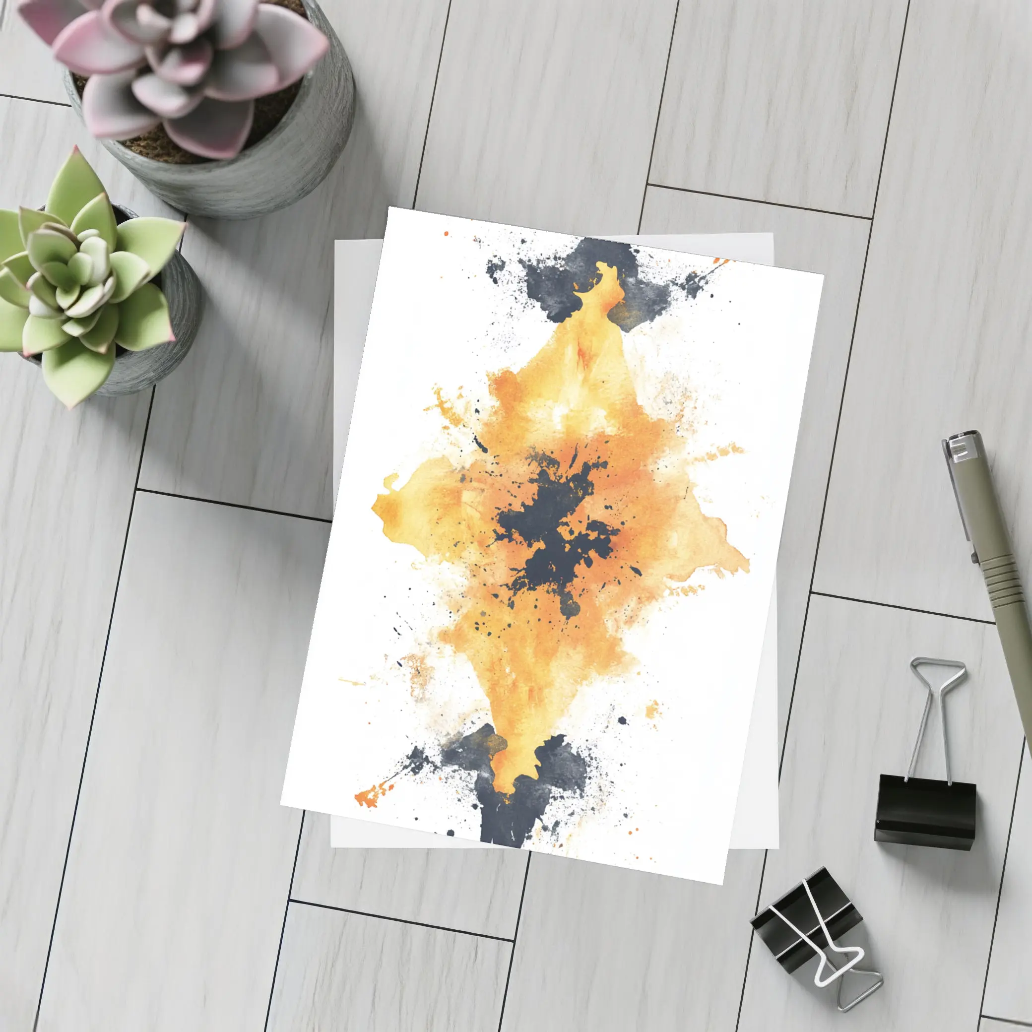 Orange Black Ink Splash Abstract Art – Postcards