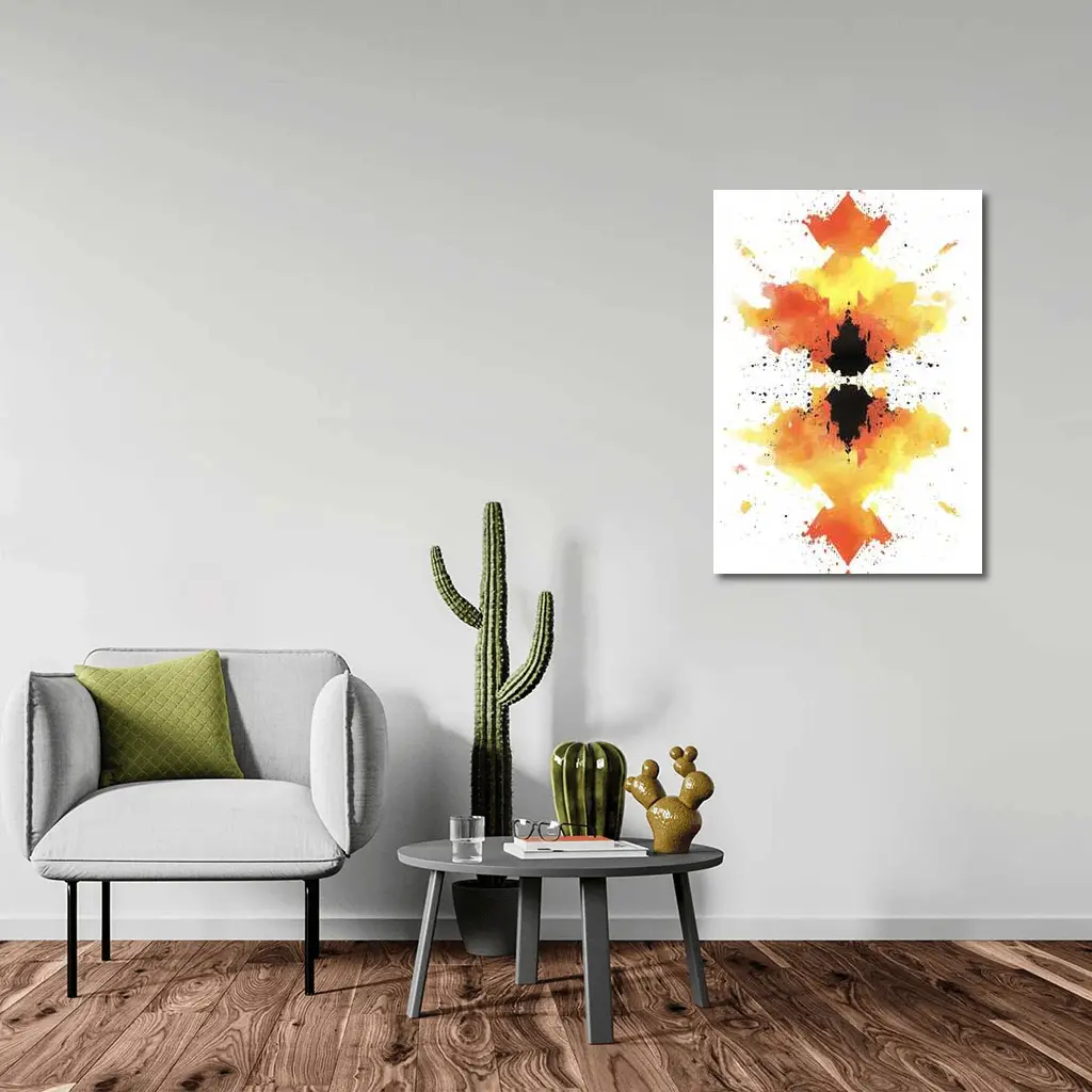 Orange Yellow Black Watercolor Abstract Symmetrical Art – Wall Art