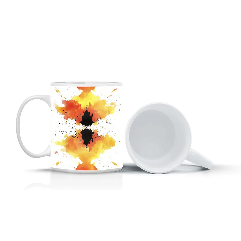 Orange Yellow Black Watercolor Abstract Symmetrical Art – Mugs