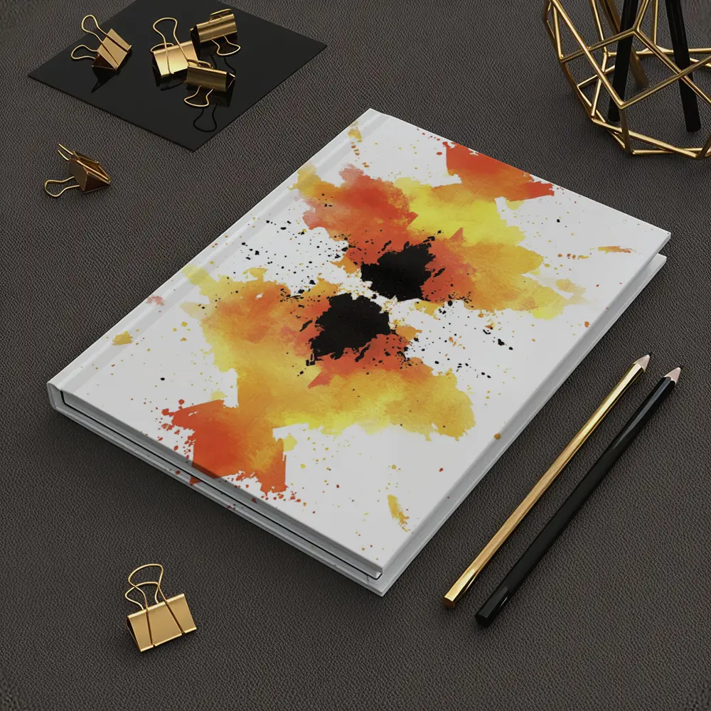 Orange Yellow Black Watercolor Abstract Symmetrical Art – Notebooks