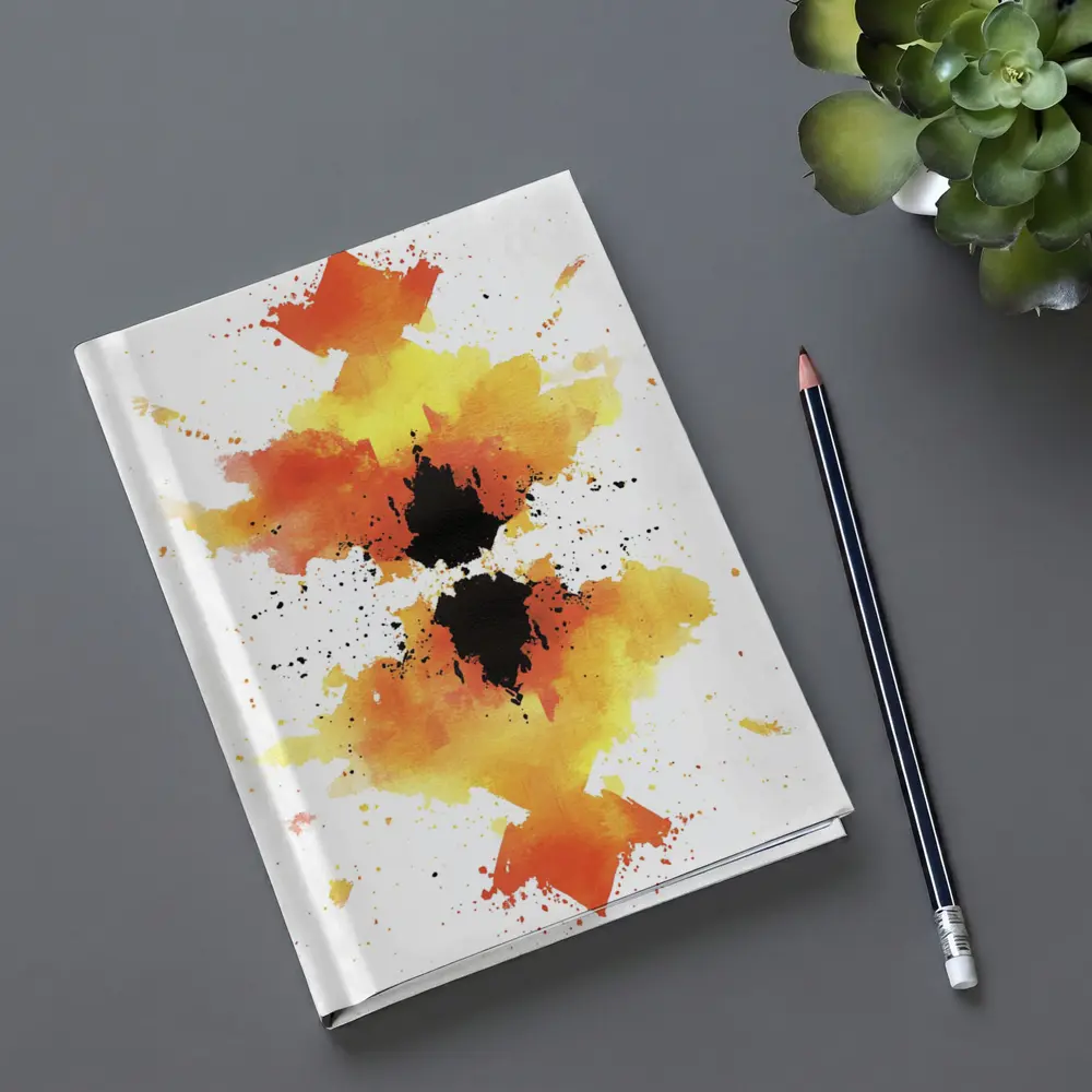 Orange Yellow Black Watercolor Abstract Symmetrical Art – Notebooks