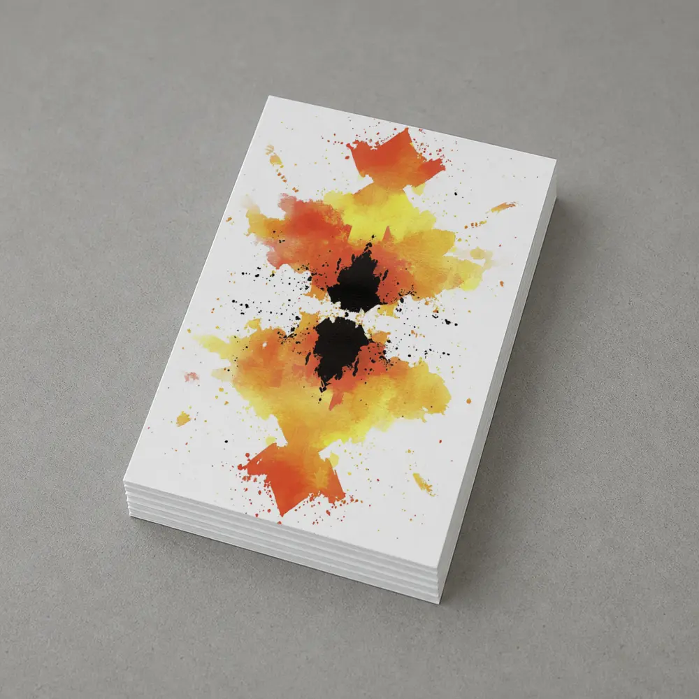 Orange Yellow Black Watercolor Abstract Symmetrical Art – Postcards