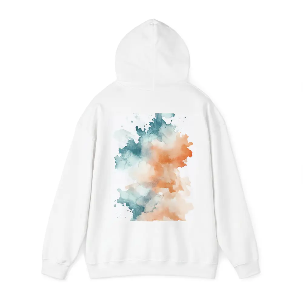 Teal Orange Watercolor Abstract Splash on White – Hoodies