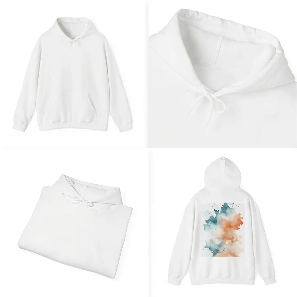 Teal Orange Watercolor Abstract Splash on White – Hoodies