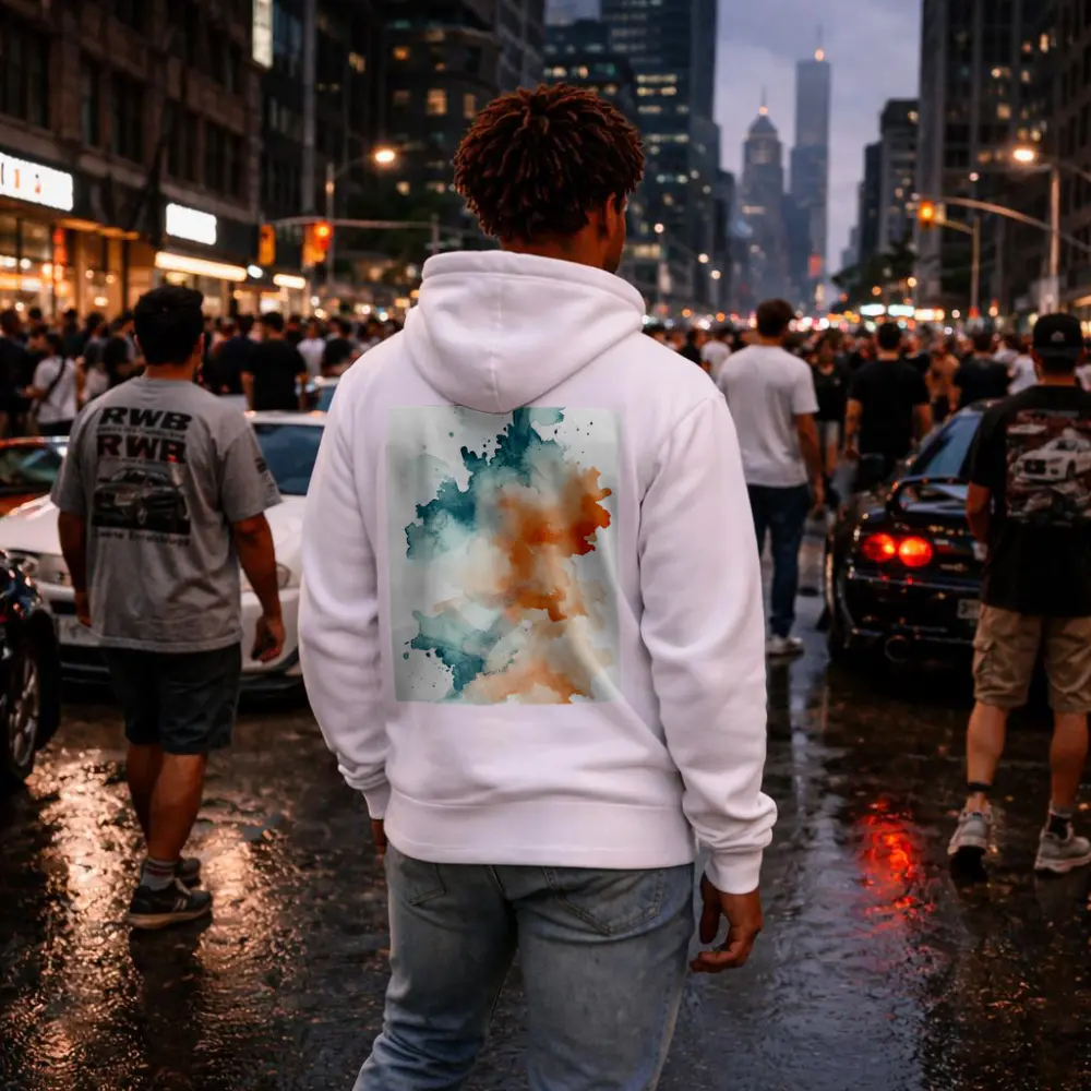 Teal Orange Watercolor Abstract Splash on White – Hoodies