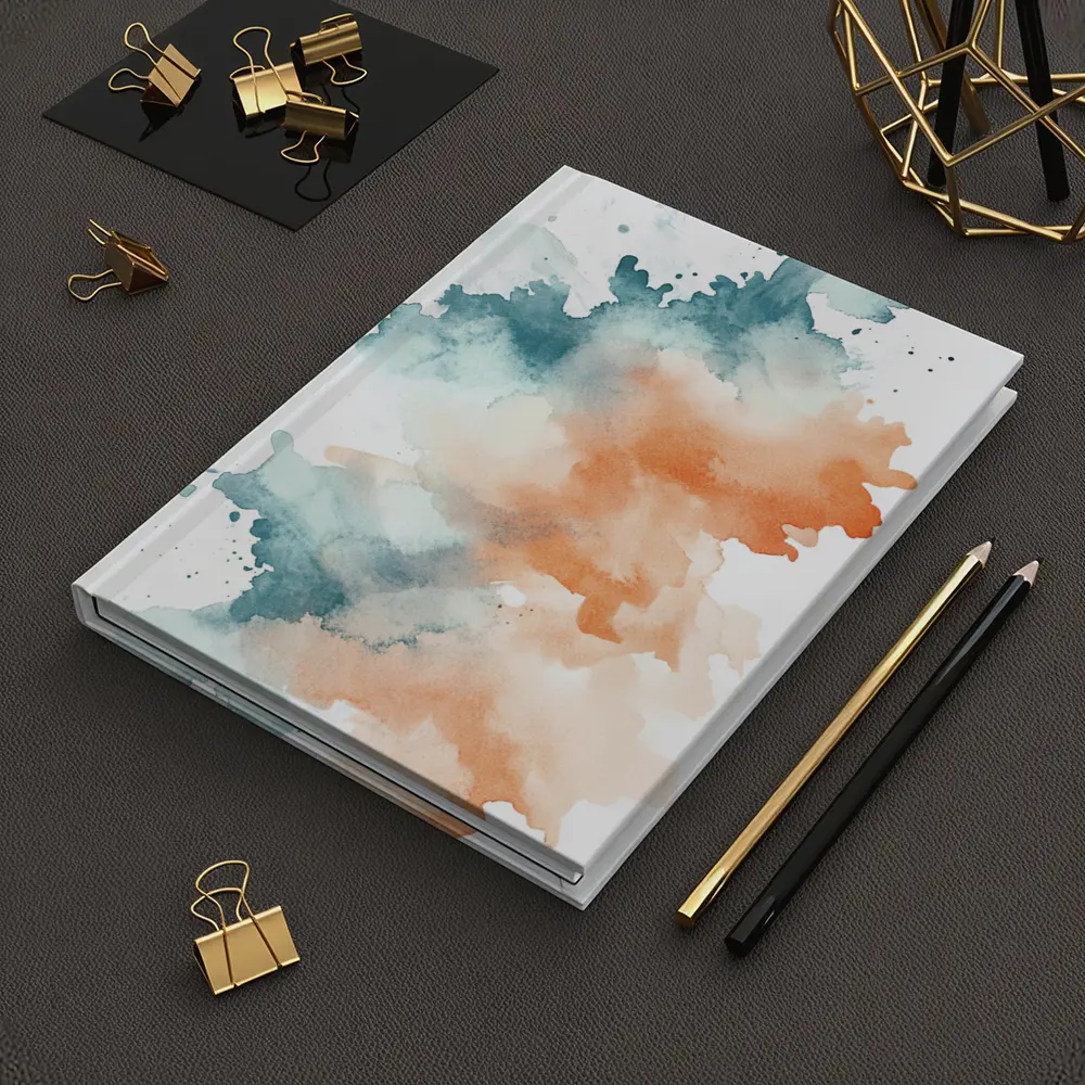 Teal Orange Watercolor Abstract Splash on White – Notebooks
