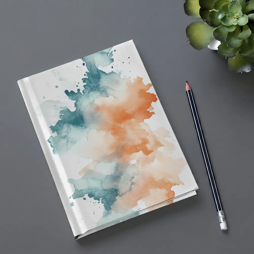 Teal Orange Watercolor Abstract Splash on White – Notebooks