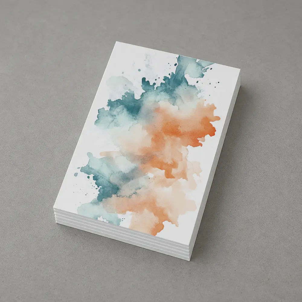 Teal Orange Watercolor Abstract Splash on White – Postcards