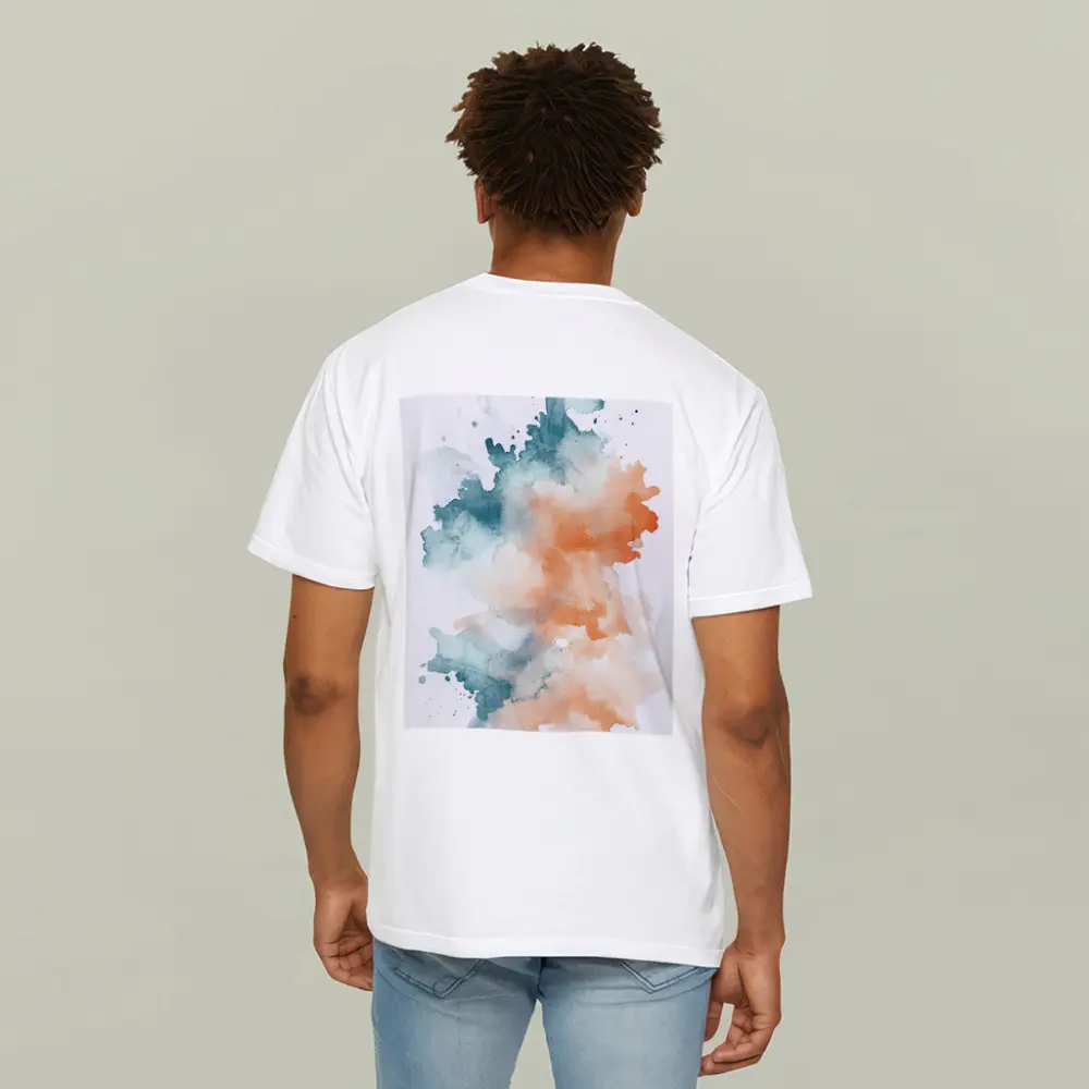 Teal Orange Watercolor Abstract Splash on White – T-Shirts