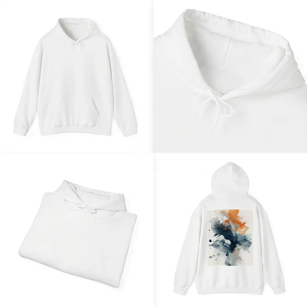 Navy Orange Abstract Watercolor Splash Art – Hoodies